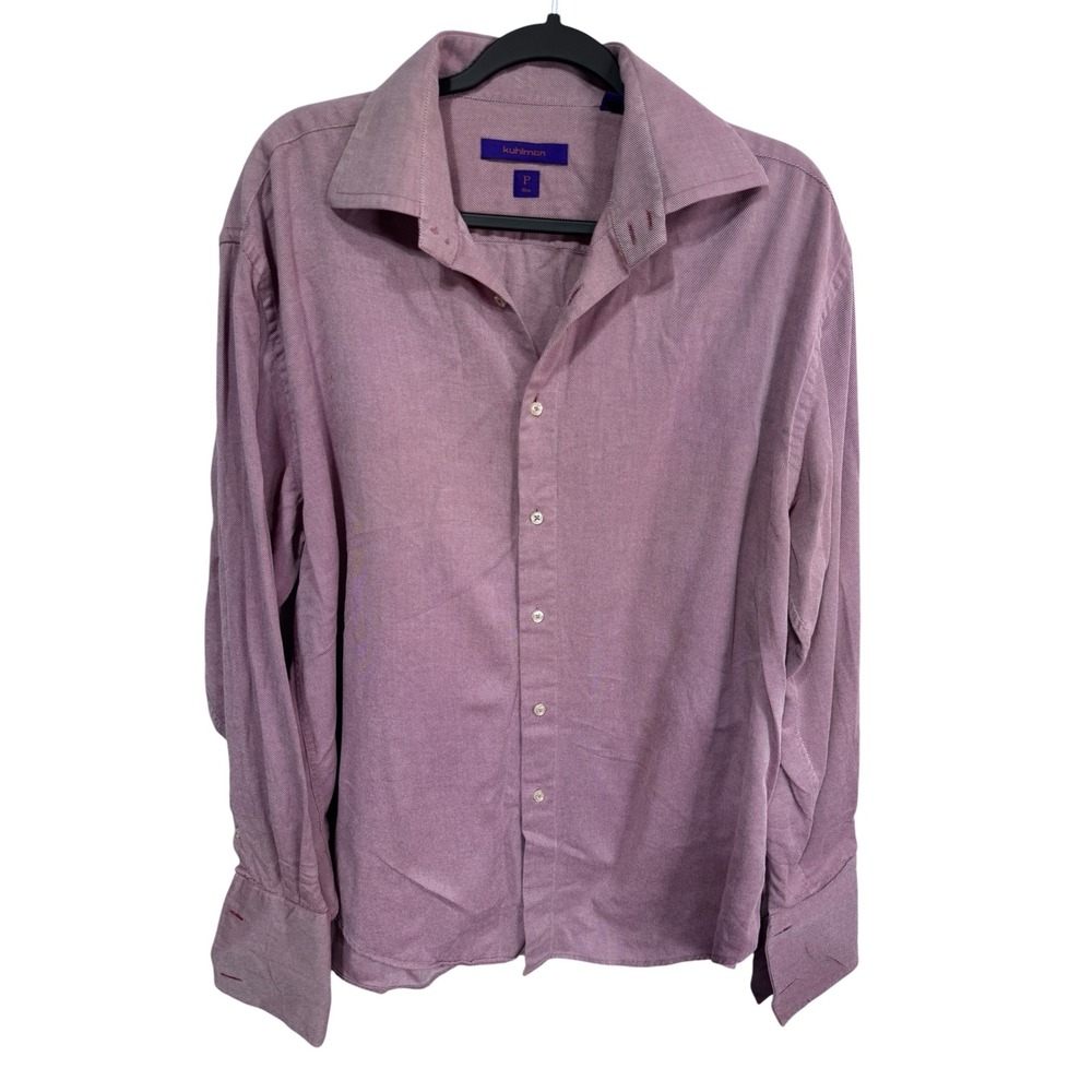 Kuhlman Men's‎ Dress Shirt Size P (Rho) Purple/Mauve Herringbone 100% Cotton